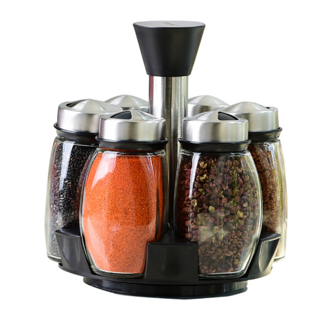 Rotating Spice Rack for Kitchen Cabinet and Counter with 6 Glass Shaker Jars and Organizer - Image 1