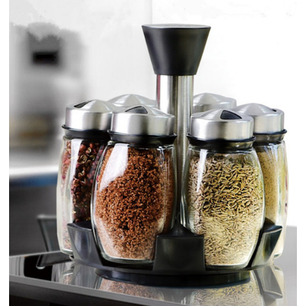 Rotating Spice Rack for Kitchen Cabinet and Counter with 6 Glass Shaker Jars and Organizer - Image 4
