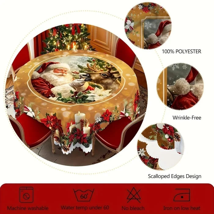 Round Christmas Tablecloth with Scalloped Edges and Festive Holiday Print - Image 5