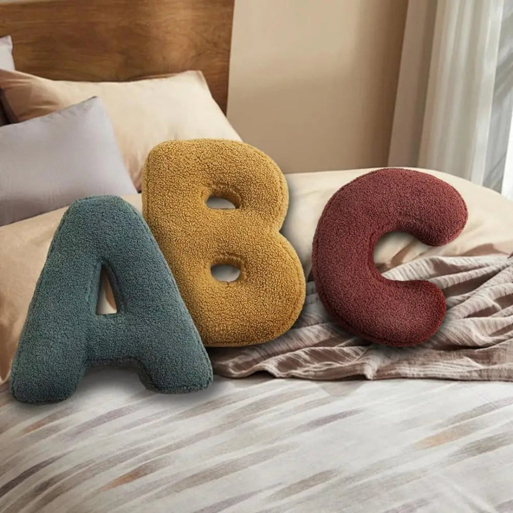 Rounded Edge Letter Pillow Alphabet Shaped Sherpa Plush Throw Decor For Bedroom - Image 1