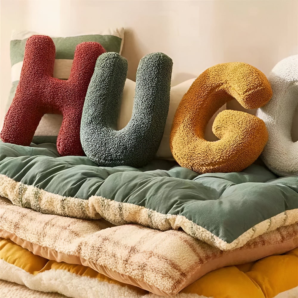 Rounded Edge Letter Pillow Alphabet Shaped Sherpa Plush Throw Decor For Bedroom - Image 28