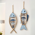 Rustic Wood Wall Art Decor Fish Hanging with Rope and Wooden Beads - Image 1