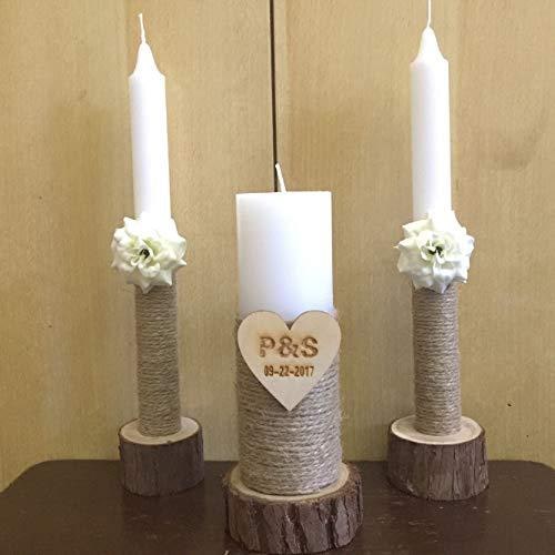 Rustic Wooden Candle Holders and Stand Set of 3 with Jute Wrap and Bark Trim Hurricane Glass - Image 4