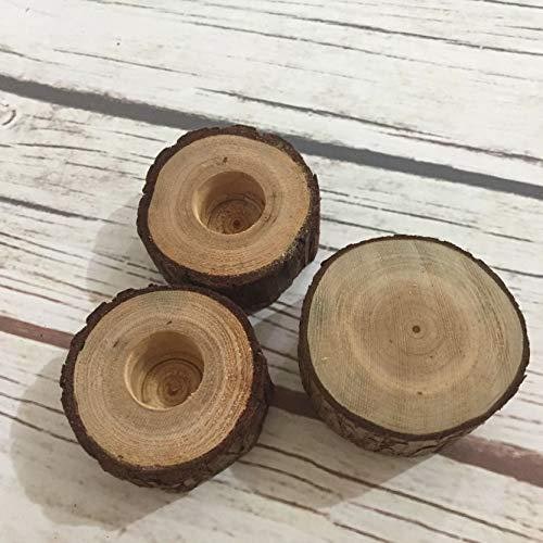 Rustic Wooden Candle Holders and Stand Set of 3 with Jute Wrap and Bark Trim Hurricane Glass - Image 5