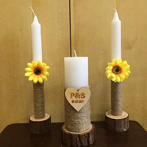 Rustic Wooden Candle Holders and Stand Set of 3 with Jute Wrap and Bark Trim Hurricane Glass - Image 7