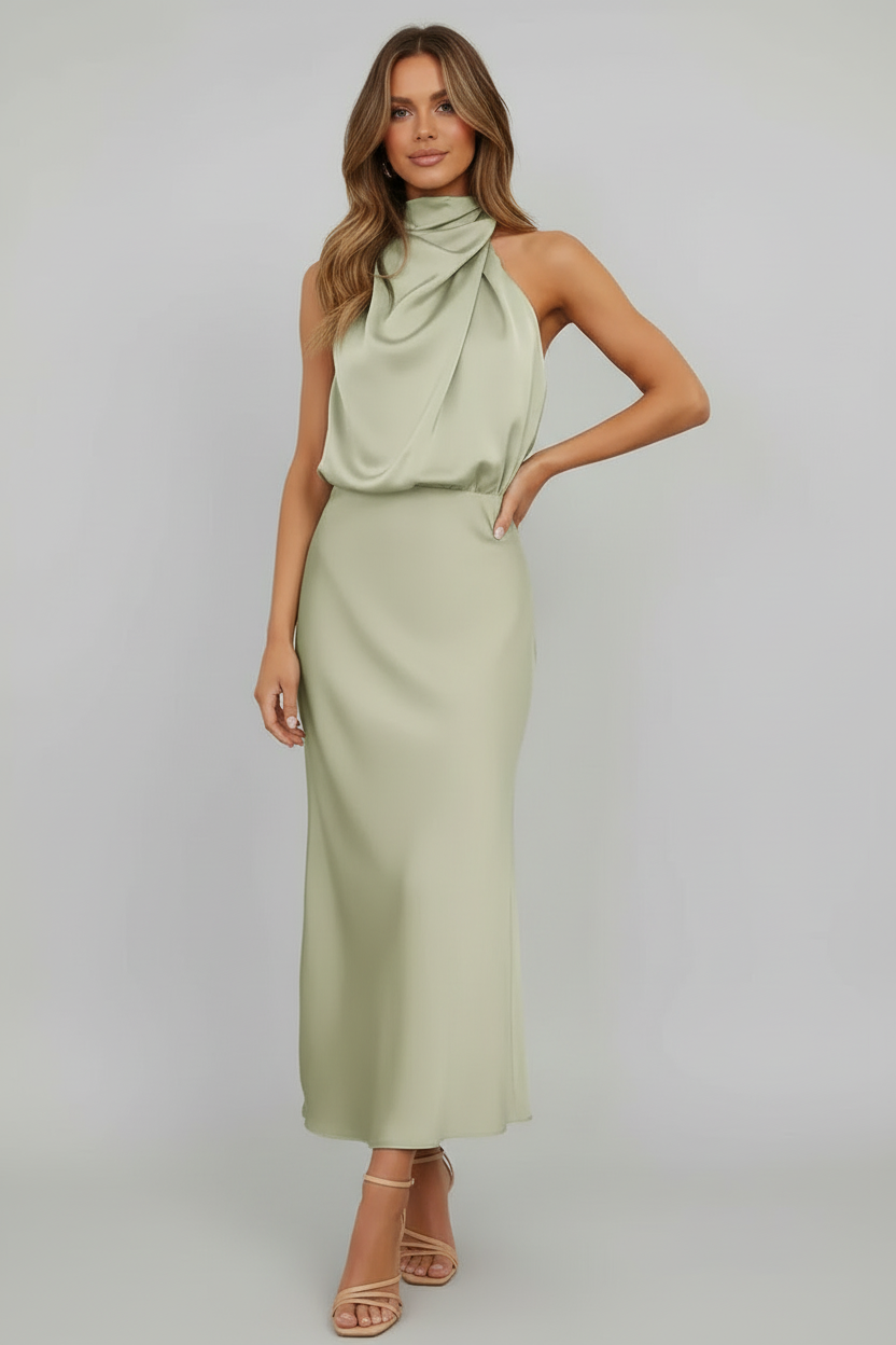 Elodie Satin Halter Midi Dress