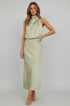 Elodie Satin Halter Midi Dress