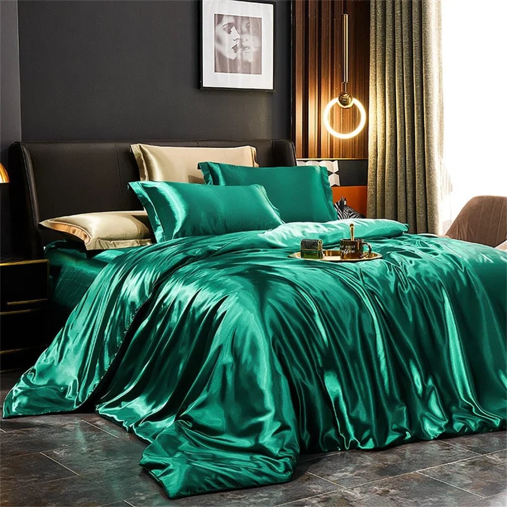 Satin Bedding Set with Silk Sheet Smooth High-Shine Duvet Cover and Pillowcases Toddler - Image 1
