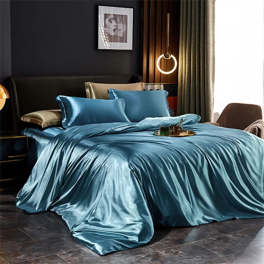 Satin Bedding Set with Silk Sheet Smooth High-Shine Duvet Cover and Pillowcases Toddler - Image 10