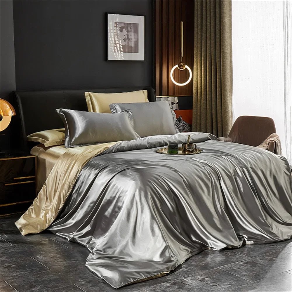 Satin Bedding Set with Silk Sheet Smooth High-Shine Duvet Cover and Pillowcases Toddler - Image 11
