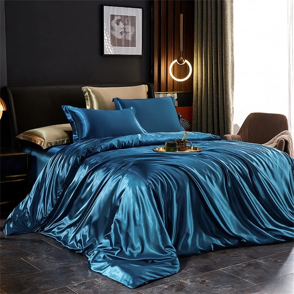 Satin Bedding Set with Silk Sheet Smooth High-Shine Duvet Cover and Pillowcases Toddler - Image 12