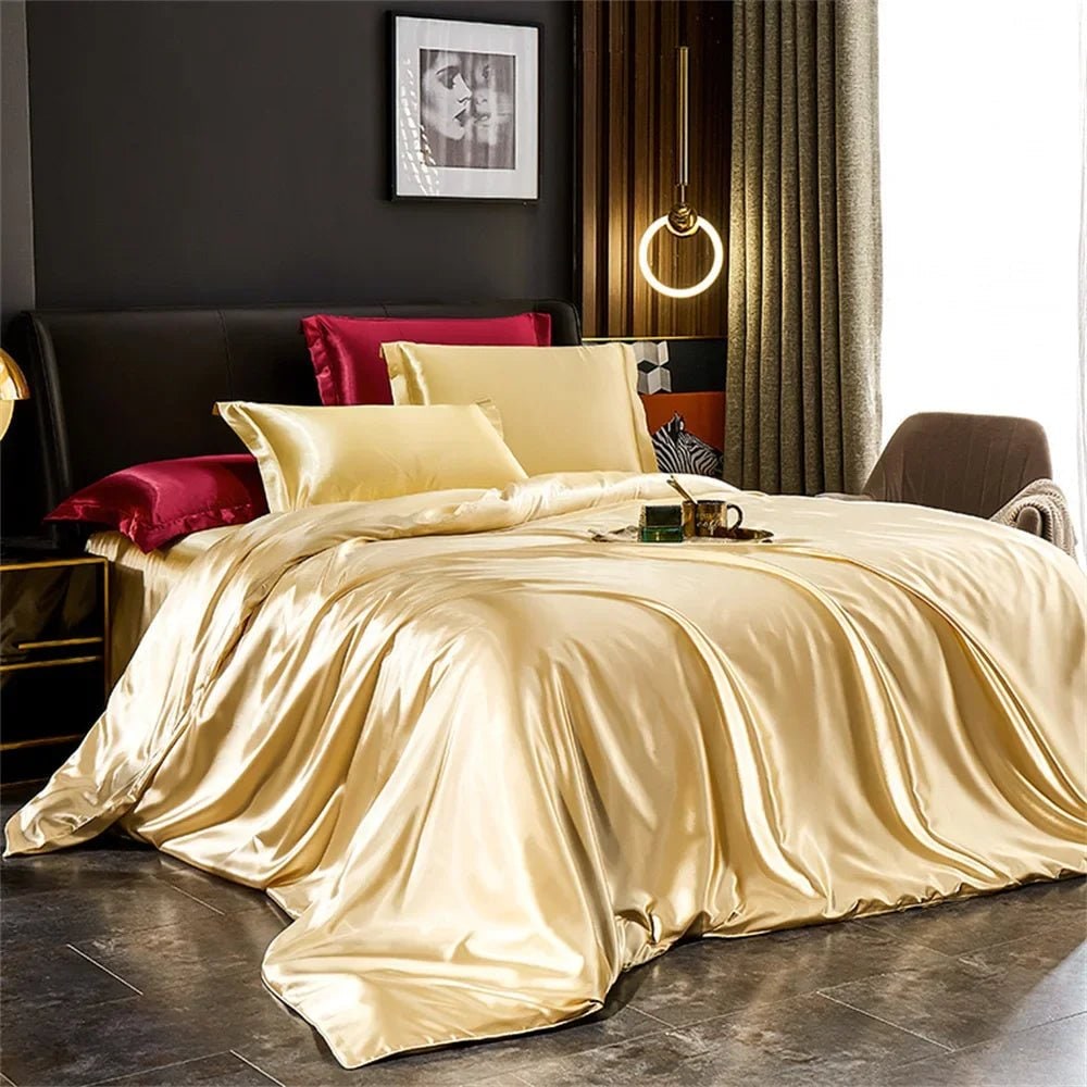 Satin Bedding Set with Silk Sheet Smooth High-Shine Duvet Cover and Pillowcases Toddler - Image 3