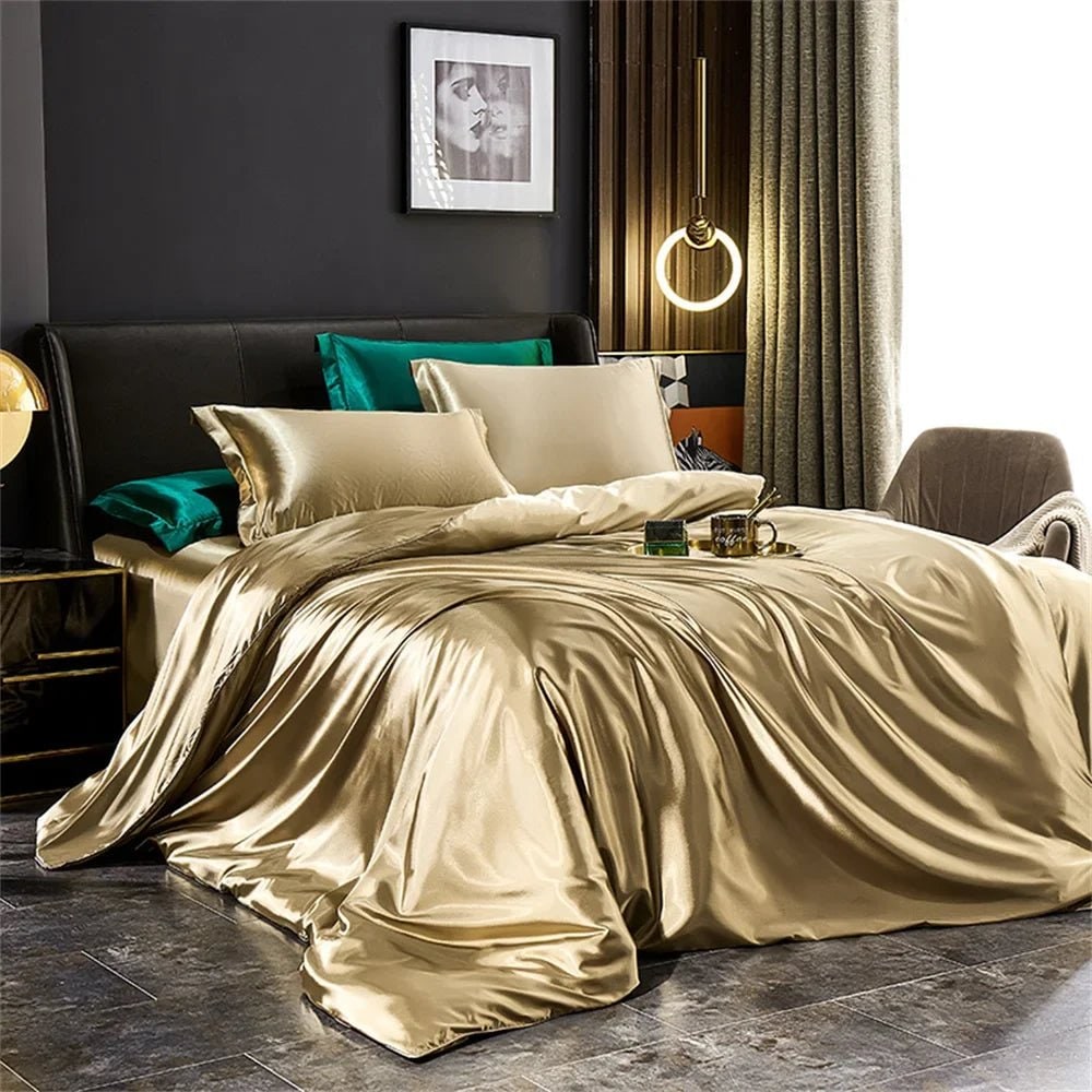 Satin Bedding Set with Silk Sheet Smooth High-Shine Duvet Cover and Pillowcases Toddler - Image 4