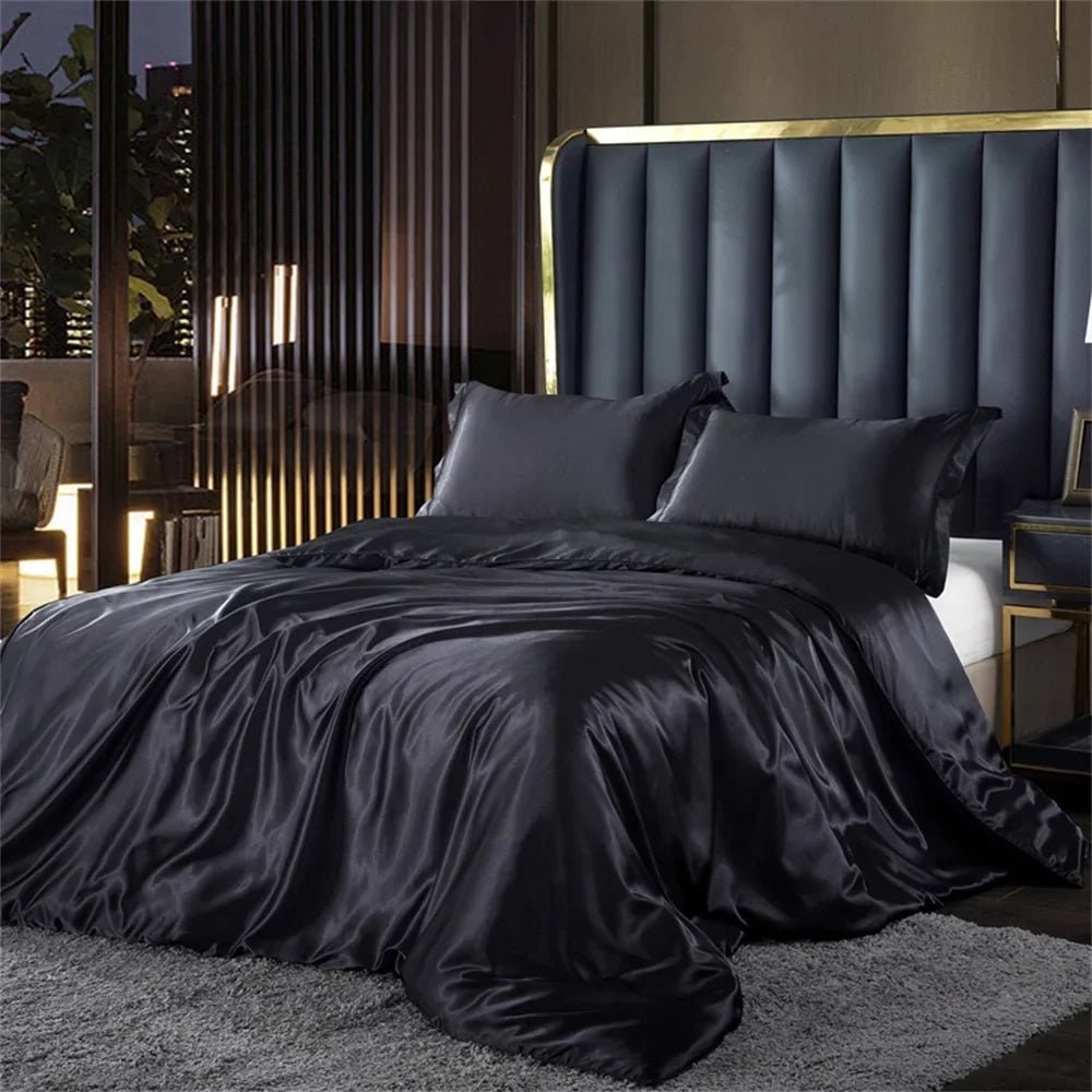 Satin Bedding Set with Silk Sheet Smooth High-Shine Duvet Cover and Pillowcases Toddler - Image 8