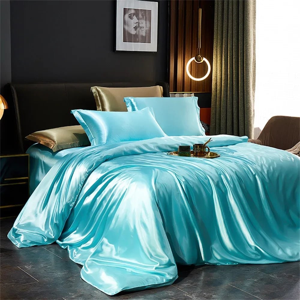 Satin Bedding Set with Silk Sheet Smooth High-Shine Duvet Cover and Pillowcases Toddler - Image 9