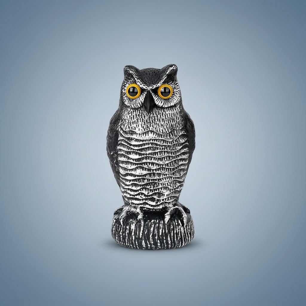 Scare Owl Decoy Plastic Garden Bird Deterrent Statue Rotating Head - Image 1