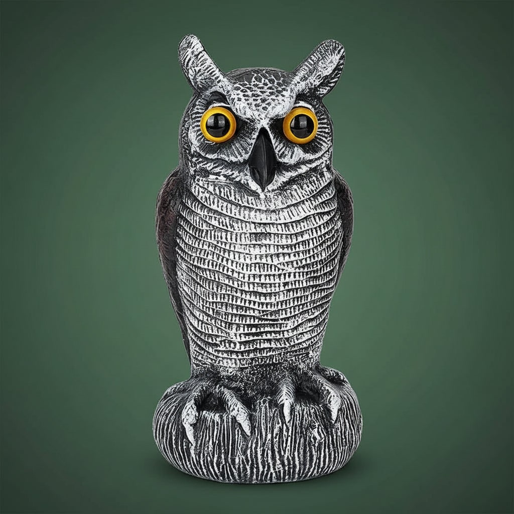 Scare Owl Decoy Plastic Garden Bird Deterrent Statue Rotating Head - Image 2