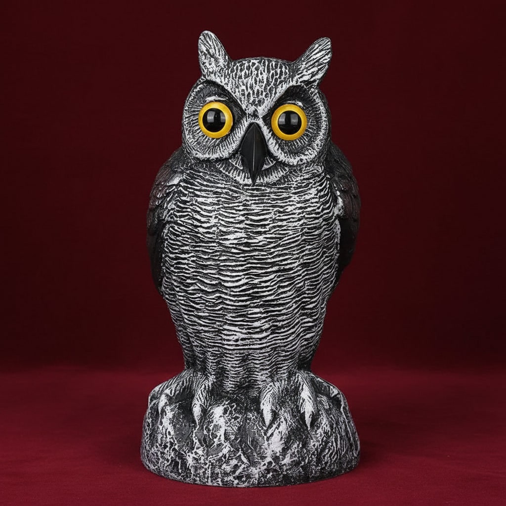 Scare Owl Decoy Plastic Garden Bird Deterrent Statue Rotating Head - Image 3