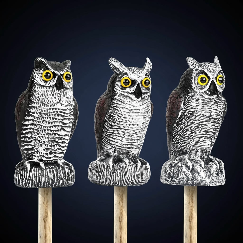 Scare Owl Decoy Plastic Garden Bird Deterrent Statue Rotating Head - Image 4