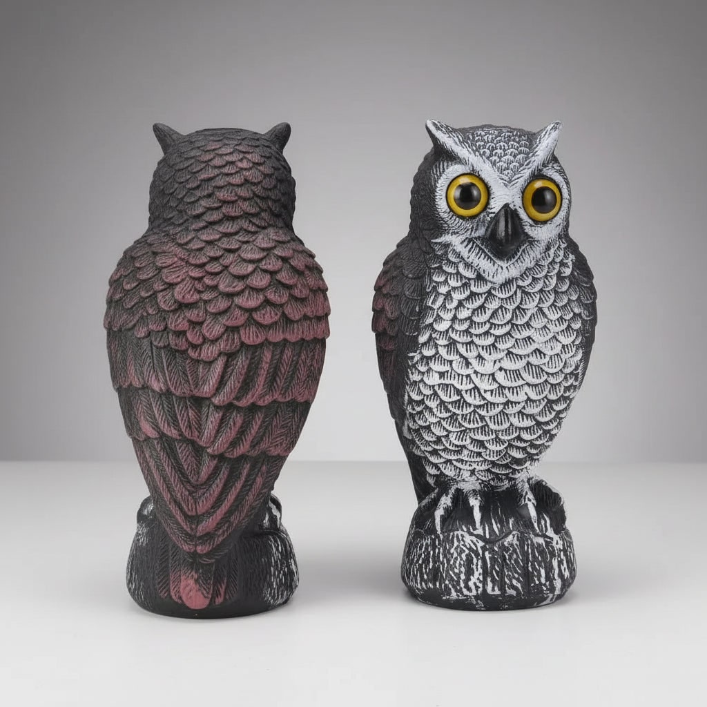 Scare Owl Decoy Plastic Garden Bird Deterrent Statue Rotating Head - Image 5