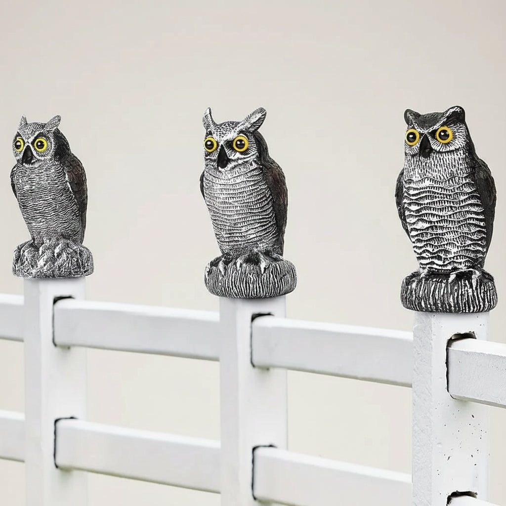 Scare Owl Decoy Plastic Garden Bird Deterrent Statue Rotating Head - Image 6