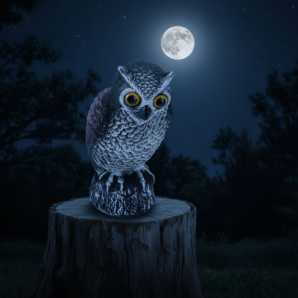 Scare Owl Decoy Plastic Garden Bird Deterrent Statue Rotating Head - Image 7