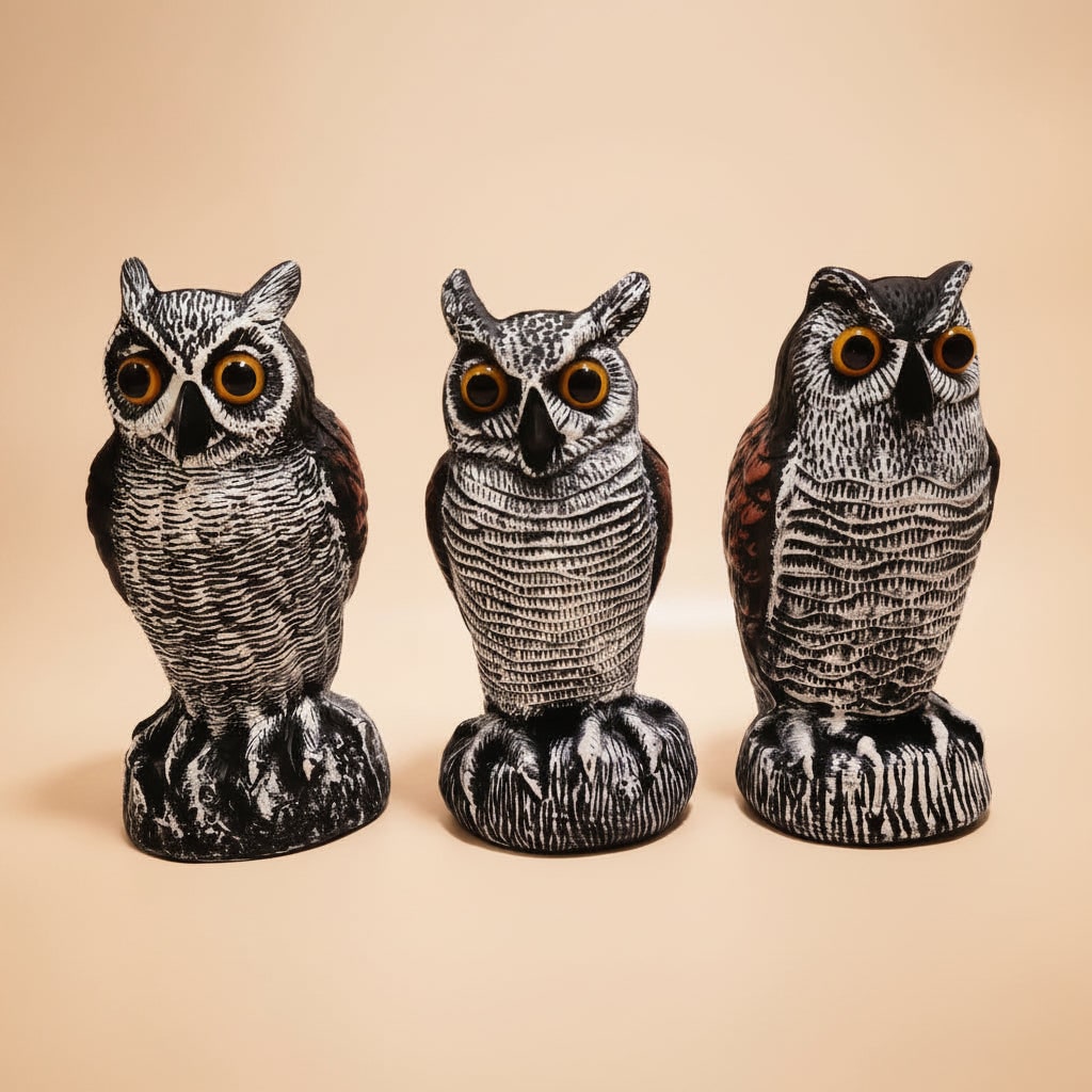 Scare Owl Decoy Plastic Garden Bird Deterrent Statue Rotating Head - Image 8
