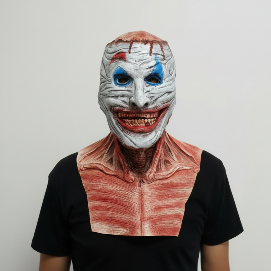 Scary Halloween Mask Costume with Creepy Peel-Off Clown and Skull Latex Design Full Head Coverage - Image 2