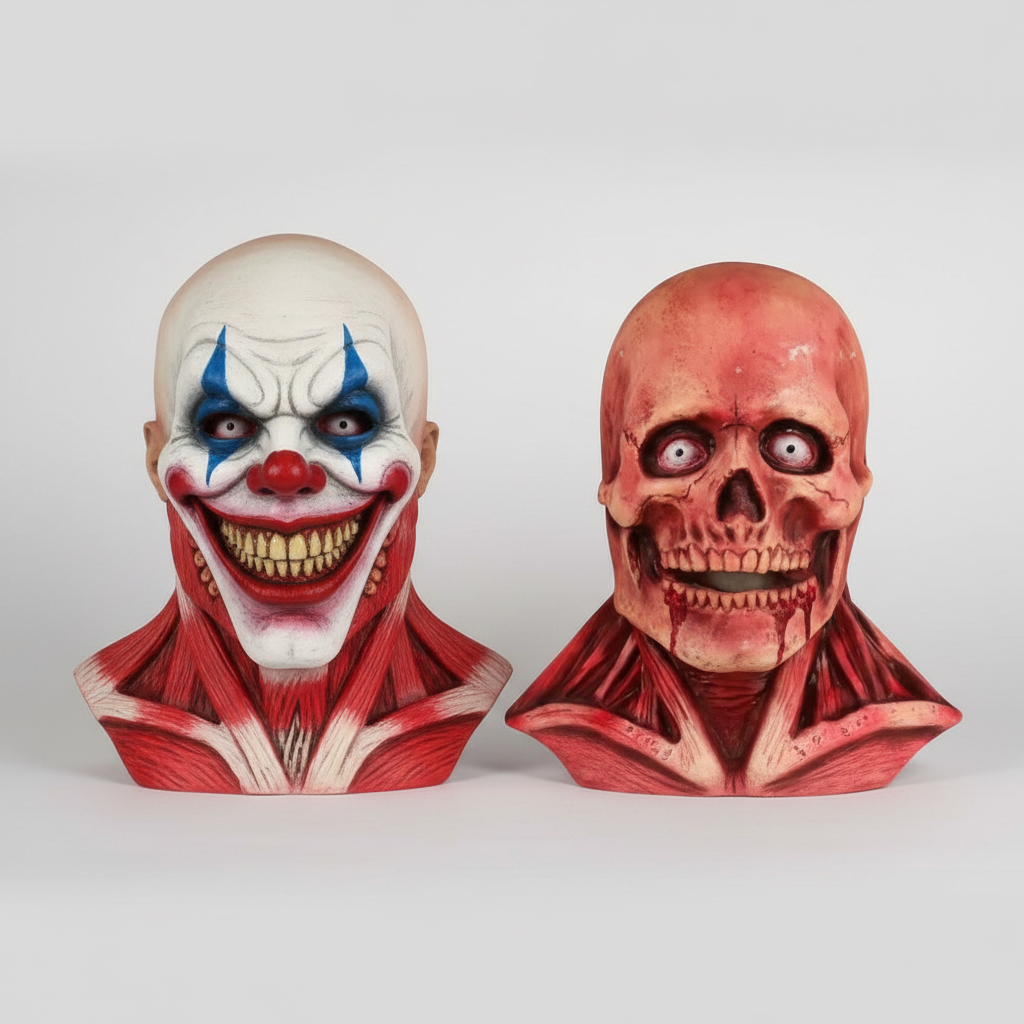 Scary Halloween Mask Costume with Creepy Peel-Off Clown and Skull Latex Design Full Head Coverage - Image 5