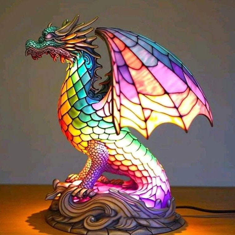 Sculptural Animal Table Lamp Stained Glass Shaped Mosaic Illuminated Gift - Image 14