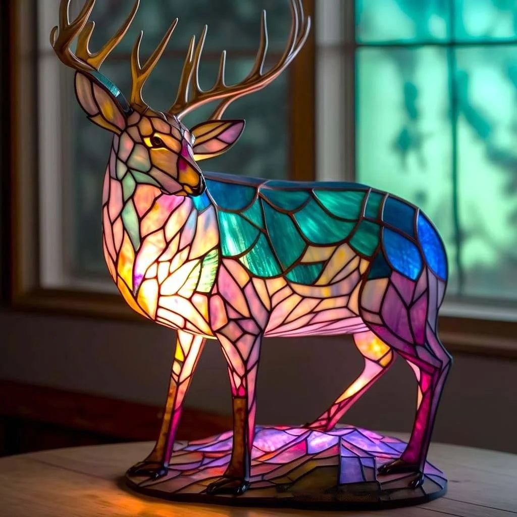 Sculptural Animal Table Lamp Stained Glass Shaped Mosaic Illuminated Gift - Image 2