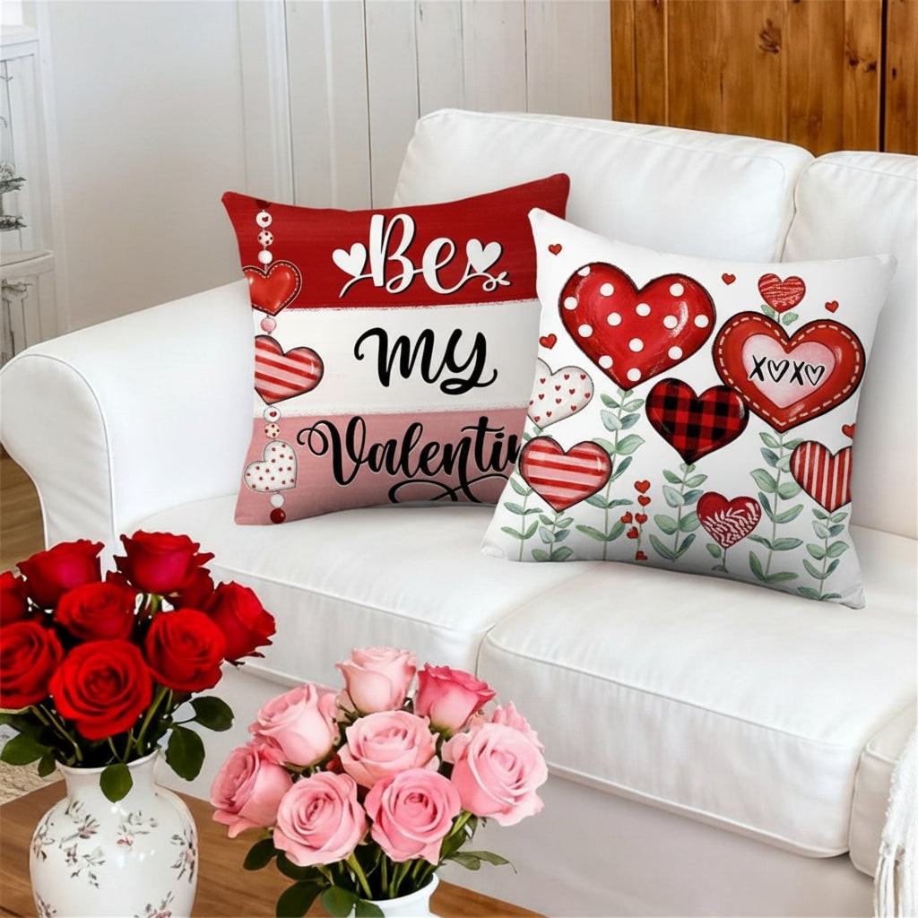 Seasonal Throw Pillow Covers Valentine's Day Heart Print 4 Pack Square - Image 3