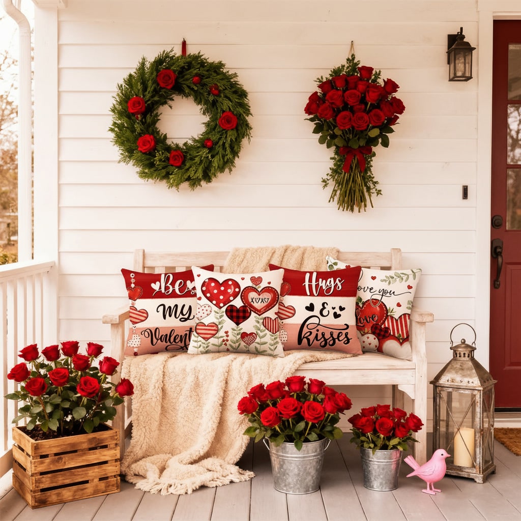 Seasonal Throw Pillow Covers Valentine's Day Heart Print 4 Pack Square - Image 5