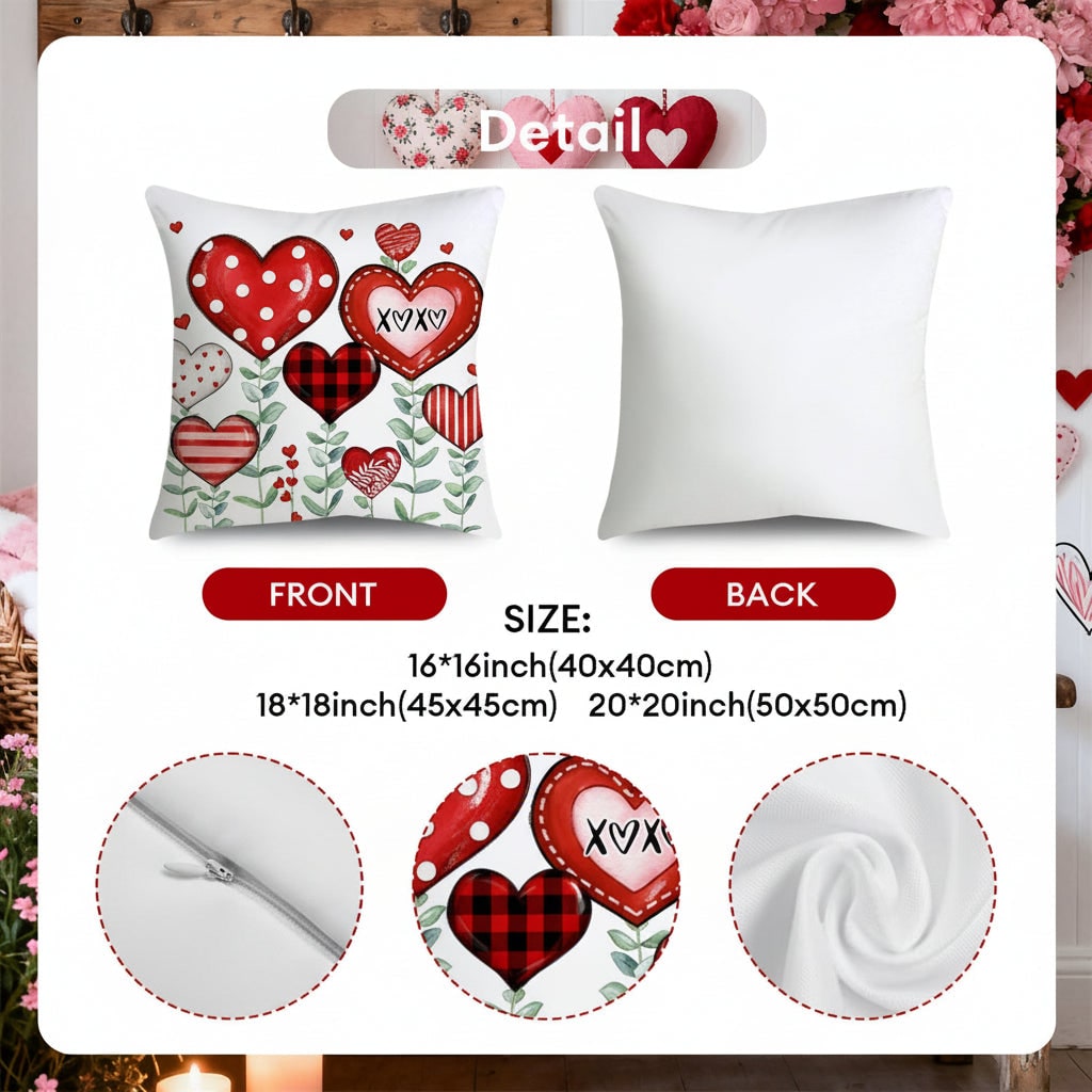 Seasonal Throw Pillow Covers Valentine's Day Heart Print 4 Pack Square - Image 6