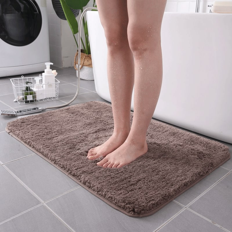 Shaggy Bath Mat with Quick Dry Microfiber Bathroom Floor Set and Non Slip Base Skid Shower - Image 1