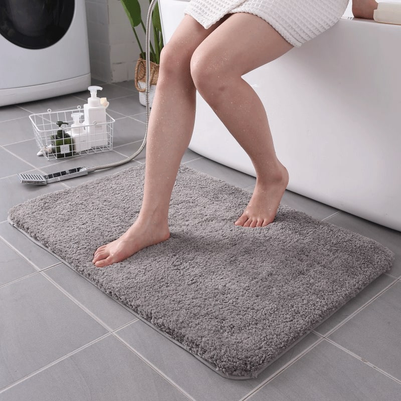 Shaggy Bath Mat with Quick Dry Microfiber Bathroom Floor Set and Non Slip Base Skid Shower - Image 3