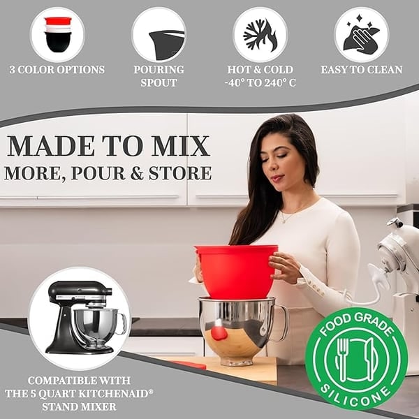 Silicone 5 Quart Mixing Bowl Liner with Lid for Stand Mixer - Image 8