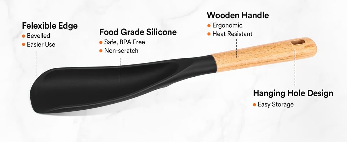 Silicone Spatula Spoon with Wooden Handle and Tool Rest - Image 16