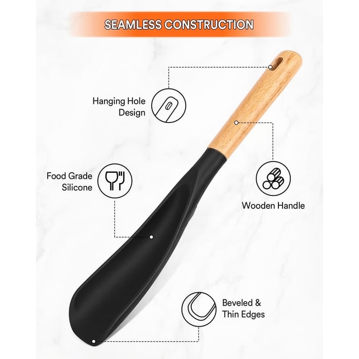 Silicone Spatula Spoon with Wooden Handle and Tool Rest - Image 2