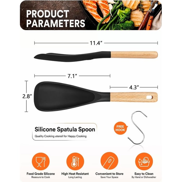 Silicone Spatula Spoon with Wooden Handle and Tool Rest - Image 4