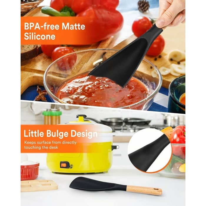 Silicone Spatula Spoon with Wooden Handle and Tool Rest - Image 5