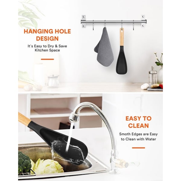 Silicone Spatula Spoon with Wooden Handle and Tool Rest - Image 8