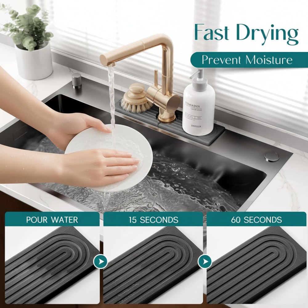 Sink Splash Guard Diatomaceous Earth Faucet Drying Mat with Absorbent Stone Surface - Image 7