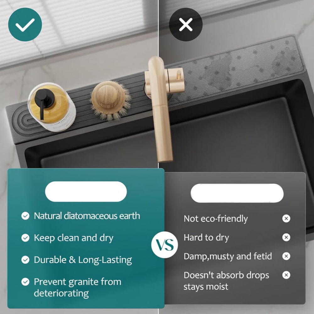 Sink Splash Guard Diatomaceous Earth Faucet Drying Mat with Absorbent Stone Surface - Image 9
