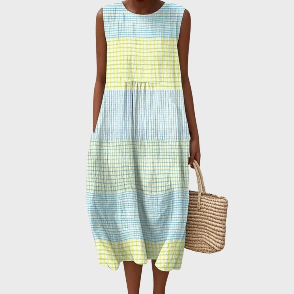 Sleeveless Empire Waist Midi Dress with Pockets Lightweight Summer Gathered - Image 1