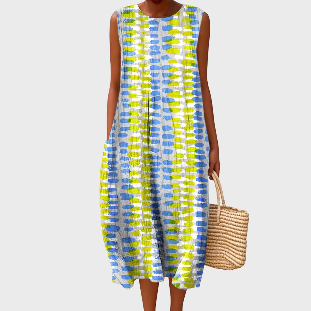 Sleeveless Empire Waist Midi Dress with Pockets Lightweight Summer Gathered - Image 2