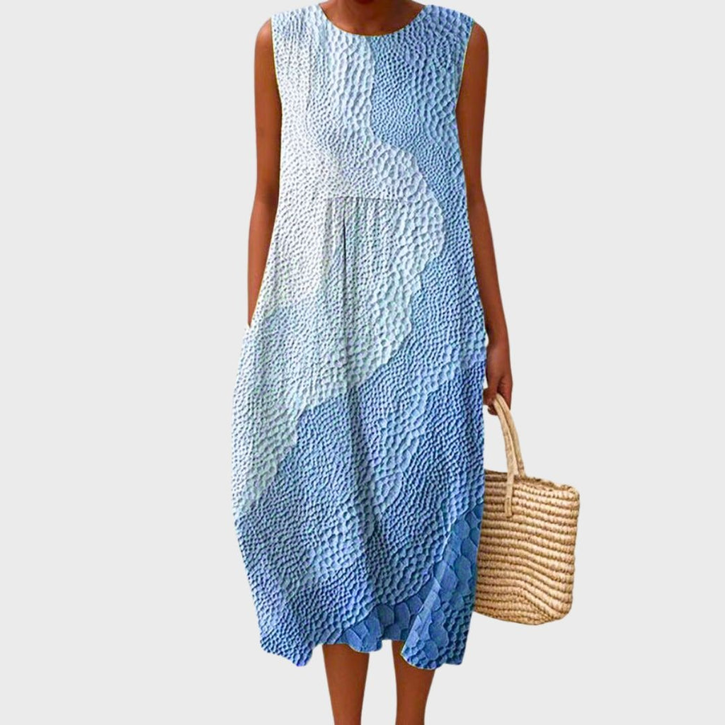 Sleeveless Empire Waist Midi Dress with Pockets Lightweight Summer Gathered - Image 3