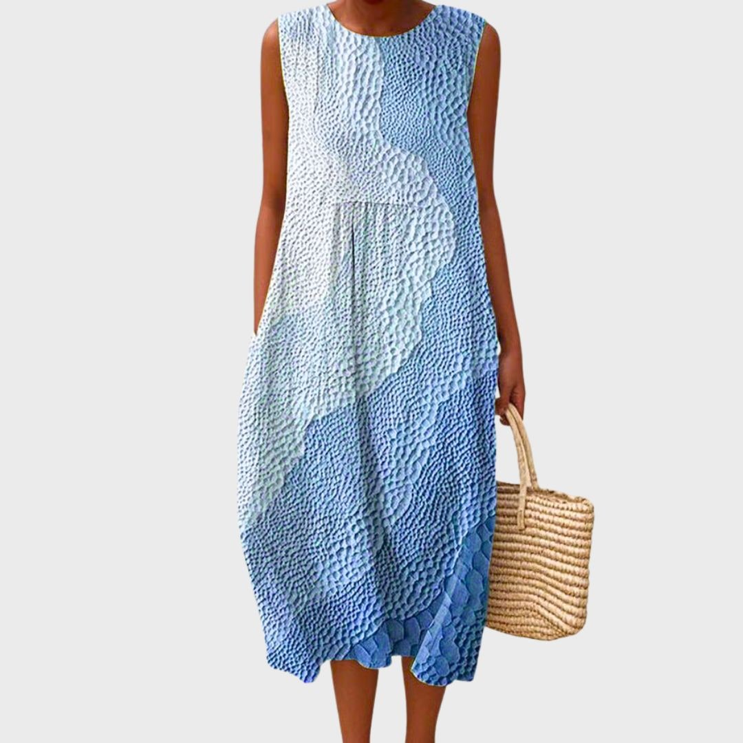 Sleeveless Empire Waist Midi Dress with Pockets Lightweight Summer Gathered - Image 3