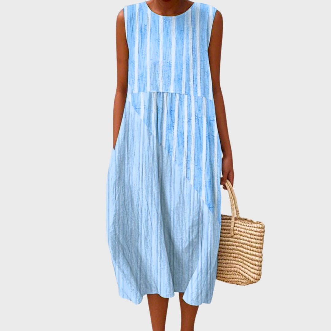Sleeveless Empire Waist Midi Dress with Pockets Lightweight Summer Gathered - Image 4