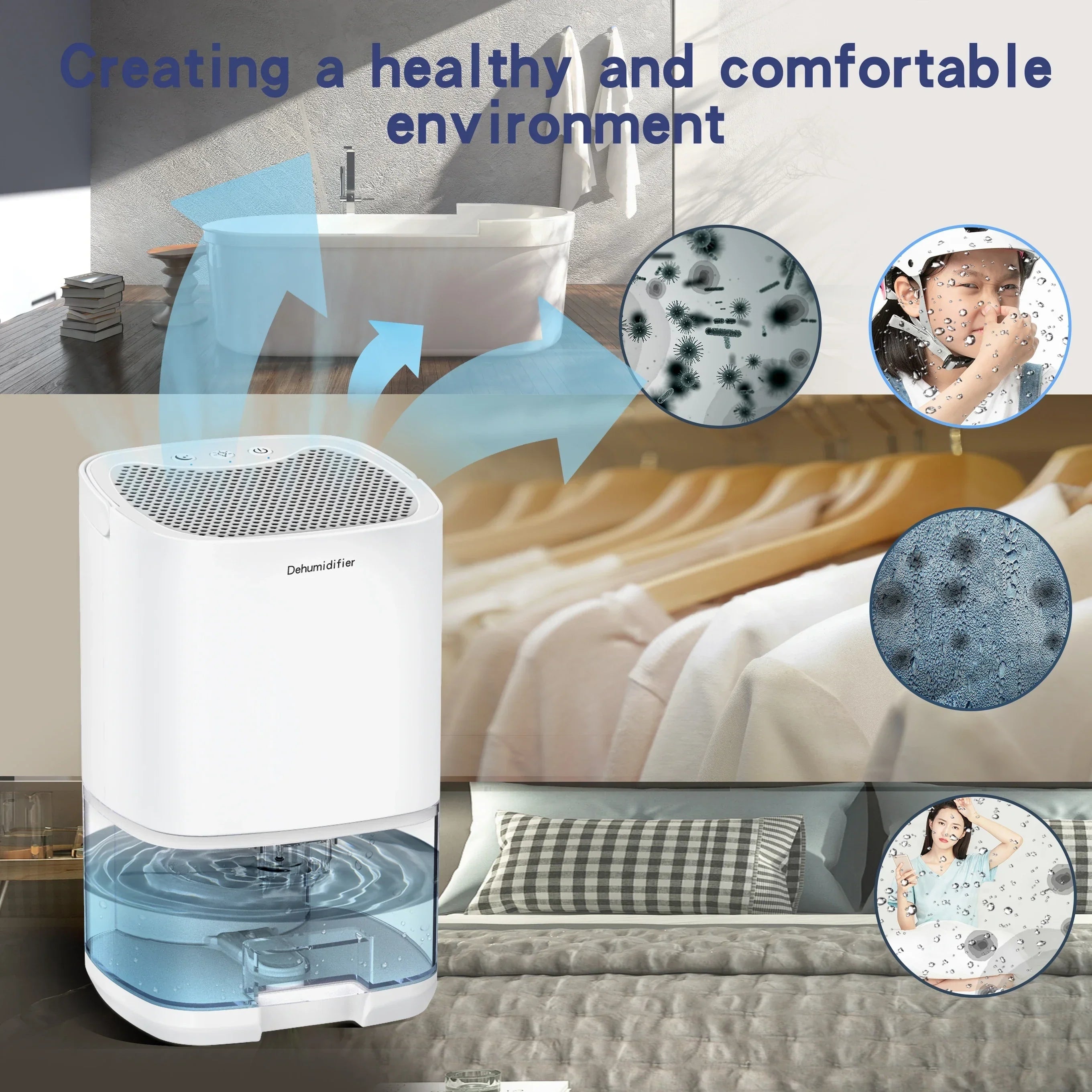 Small Dehumidifier for Bedroom and Room with 1000ml Tank Night Light and Quiet Operation - Image 4